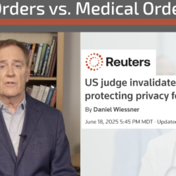 Ron King in front of a bookcase on video about government access to records on abortion | Vanguard Communication | Denver