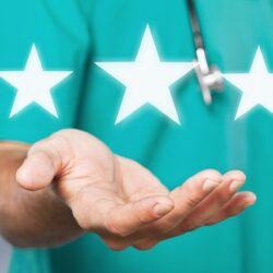 Doctor reviewing a 5 star rating from a patient.