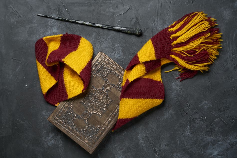 Harry Potter scarf, book and wand for blog on missing patient survey | Vanguard Communications.net | Denver, CO, Jacksonville, FL