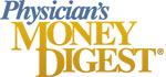 Physicians Money Digest Logo in Blue and Gradated Gold
