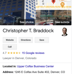 A Google My Business listing showing stars for lawyer reviews | Vanguard Communications, Denver, NOLA, Jax, FL