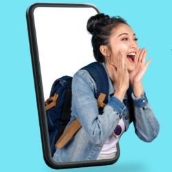 Young woman emerging from a smartphone screen yelling, “social media marketing” in text | Vanguard Communications | Denver, CO | San Jose, CA | Jacksonville, FL