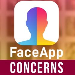 Graphic with the copy "FaceApp Concerns" shows the outline of a person's head in a white square