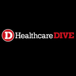 Logo of Healthcare Dive, which published an article mentioning Vanguard Communications' online review study