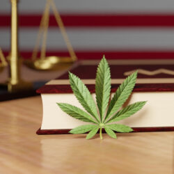 U.S. flag with marijuana leaf & judges gavel | Article on marijuana legalization | Vanguard Communications | Denver