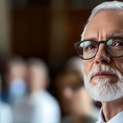 Doctor in white coat in a courtroom | Blog on doctor expert witnesses needed | Vanguard Communications | Denver