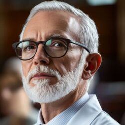 Doctor in white coat in a courtroom | Blog on doctor expert witnesses needed | Vanguard Communications | Denver